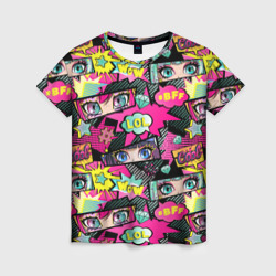 Женская футболка 3D Глаза аниме-девушки: pop-art pattern