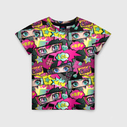 Детская футболка 3D Глаза аниме-девушки: pop-art pattern