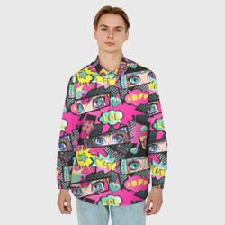 Мужская рубашка oversize 3D Глаза аниме-девушки: pop-art pattern - фото 2