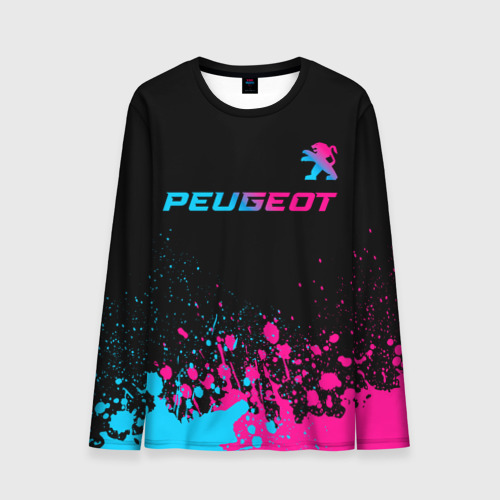 Мужской лонгслив 3D Peugeot - neon gradient: символ сверху, цвет 3D печать