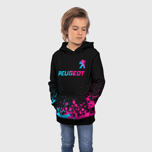 Детская толстовка 3D Peugeot - neon gradient: символ сверху, цвет черный - фото 3