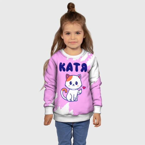 Детский свитшот 3D с принтом Катя кошечка с сердечком, фото #4
