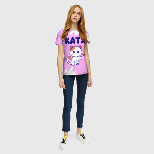 Женская футболка 3D с принтом Катя кошечка с сердечком, вид сбоку #3