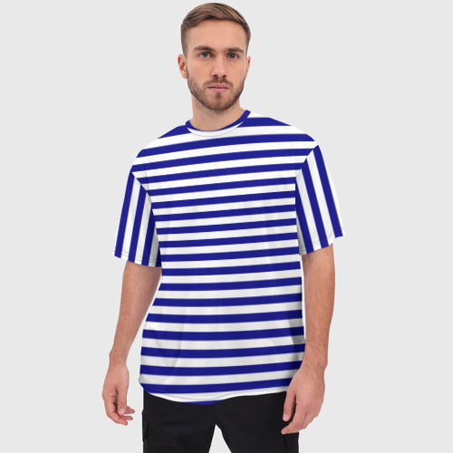 Мужская футболка oversize 3D Тельняшка синяя ВМФ, цвет 3D печать - фото 3