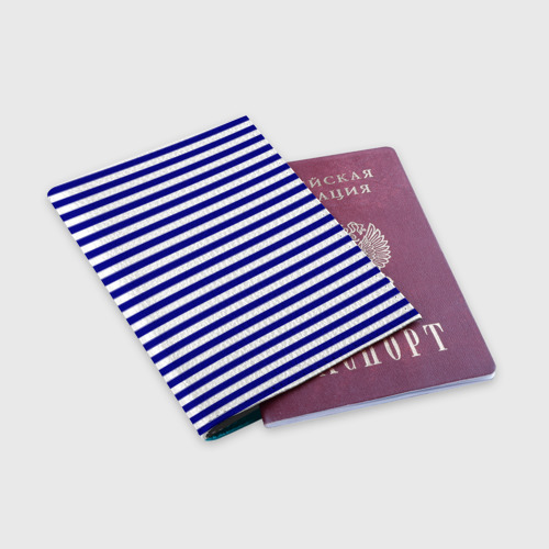Обложка для паспорта матовая кожа Тельняшка синяя ВМФ, цвет голубой - фото 3