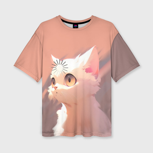 Женская футболка oversize 3D Аниме Кот с загрузкой, цвет 3D печать