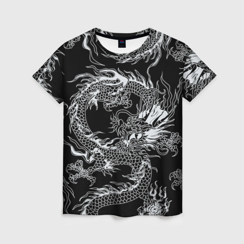 Женская футболка 3D с принтом Татуировка японского дракона, вид спереди #2