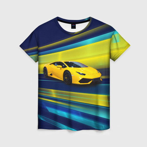 Женская футболка 3D с принтом Желтый итальянский суперкар, вид спереди #2