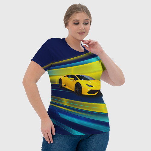 Женская футболка 3D с принтом Желтый итальянский суперкар, фото #4