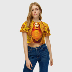 Женская футболка Crop-top 3D Матрёшка хохлома модерн - фото 2