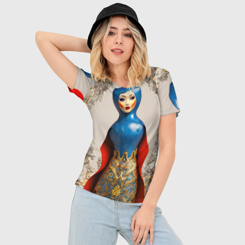 Женская футболка 3D Slim Матрёшка фарфор, цвет 3D печать - фото 3