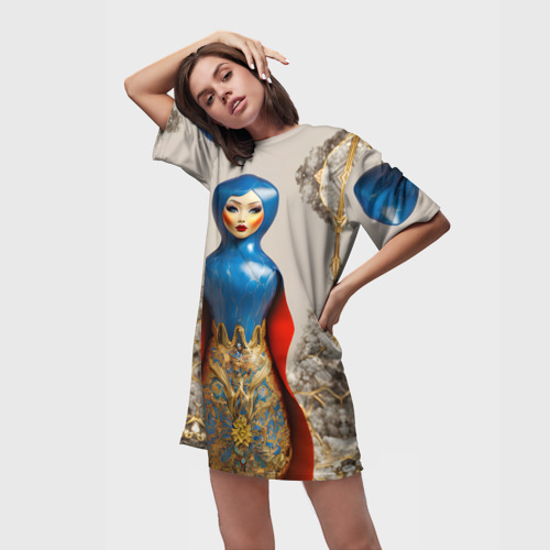 Платье-футболка 3D Матрёшка фарфор, цвет 3D печать - фото 3