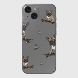 Чехол для iPhone 15 силиконовый с защитой камеры Настроение: французский бульдог