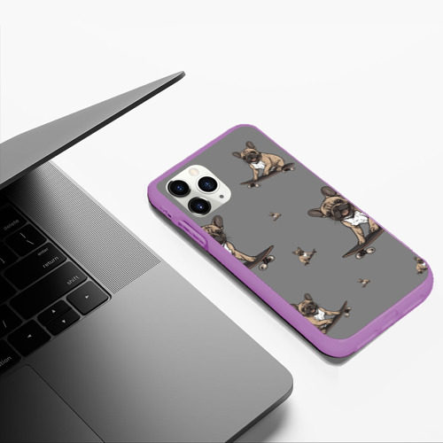 Чехол для iPhone 11 Pro Max матовый Настроение: французский бульдог, цвет фиолетовый - фото 5