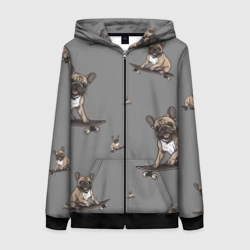 Женская толстовка 3D на молнии Настроение: французский бульдог