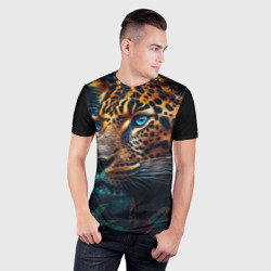 Мужская футболка 3D Slim Леопард с синими глазами - фото 2
