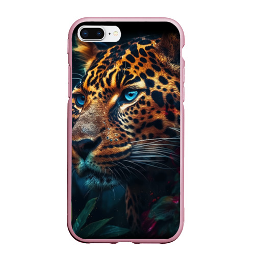 Чехол для iPhone 7Plus/8 Plus матовый Леопард с синими глазами, цвет розовый