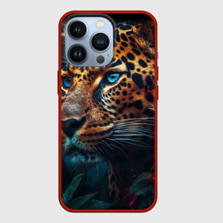 Чехол для iPhone 13 Pro Леопард с синими глазами