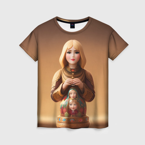 Женская футболка с принтом Матрёшка 585 Гольд кукла, вид спереди №1