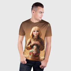 Мужская футболка 3D Slim Матрёшка 585 Гольд кукла - фото 2