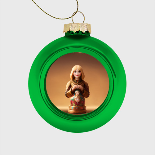 Стеклянный ёлочный шар Матрёшка 585 Гольд кукла, цвет зеленый