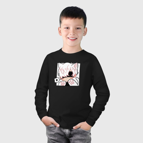 Детский лонгслив хлопок с принтом Котик 9S, фото на моделе #1