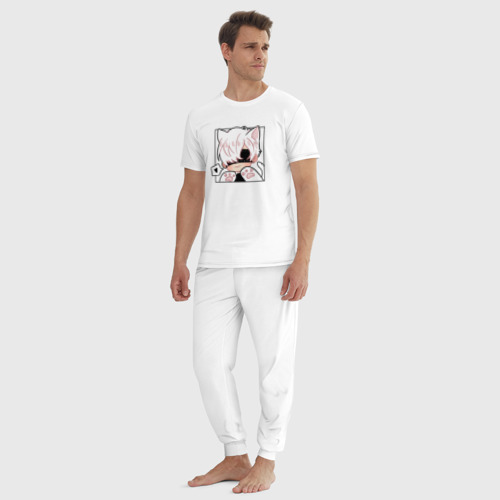 Мужская пижама хлопок с принтом Котик 9S, вид сбоку #3