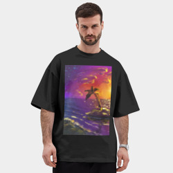 Мужская футболка Oversize хлопок premium Пляж и закат - фото 2