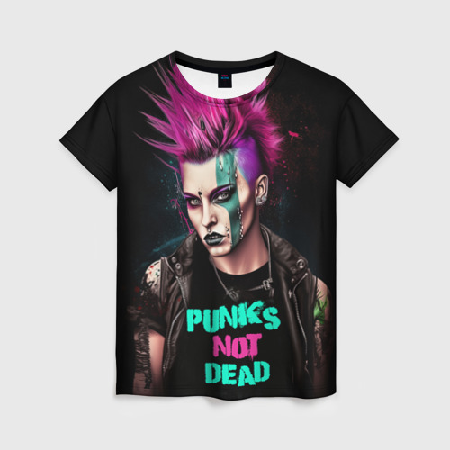 Женская футболка с принтом Девушка      панк, вид спереди №1