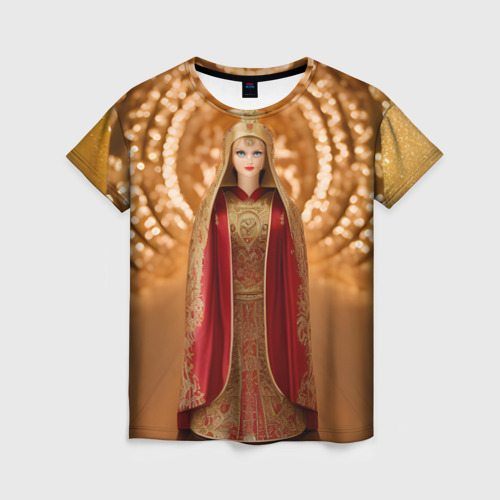Женская футболка с принтом Матрёшка 585 Гольд царица, вид спереди №1