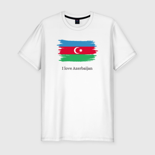 Мужская футболка хлопок Slim с принтом I love Azerbaijan, вид спереди #2