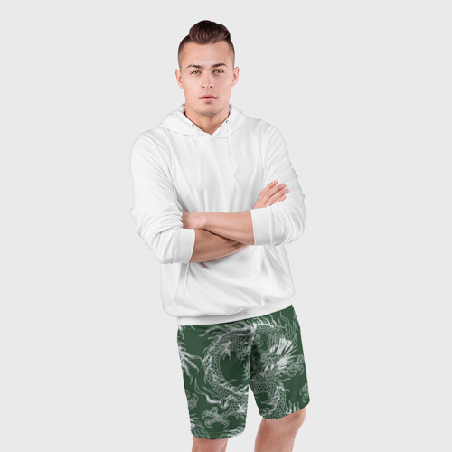 Мужские шорты спортивные Татуировка дракона на зеленом фоне, цвет 3D печать - фото 5
