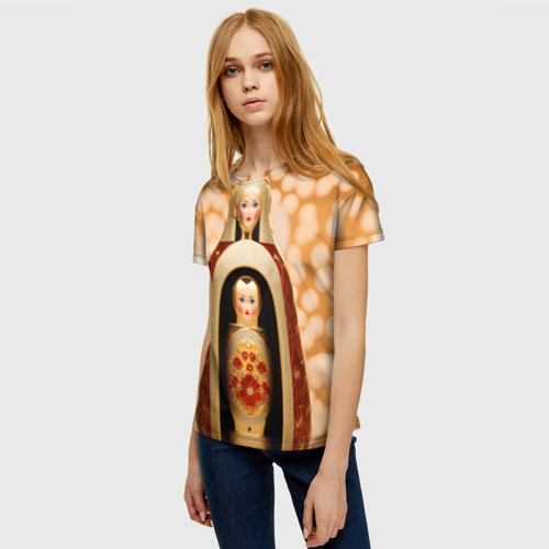 Женская футболка 3D Матрёшка 585 Гольд бордо, цвет 3D печать - фото 3
