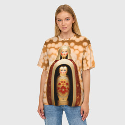 Женская футболка oversize 3D Матрёшка 585 Гольд бордо - фото 2