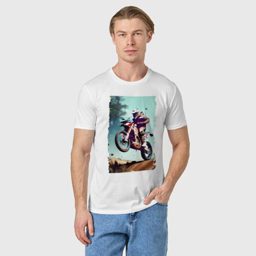 Мужская футболка хлопок Мотокросс - экстрим, цвет белый - фото 3