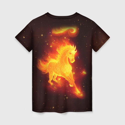 Женская футболка 3D с принтом Огненный конь мчится, вид сзади #1
