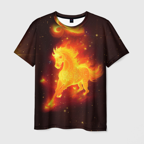 Мужская футболка с принтом Огненный конь мчится, вид спереди №1