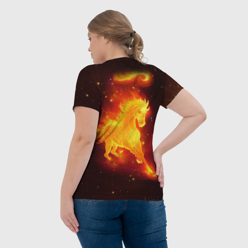 Женская футболка 3D с принтом Огненный конь мчится, вид сзади #2