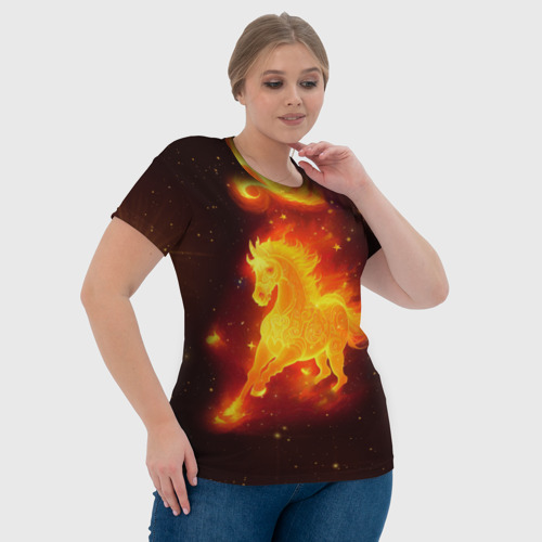 Женская футболка 3D с принтом Огненный конь мчится, фото #4
