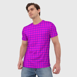 Мужская футболка 3D Малиновый неоновый клетчатый узор - фото 2