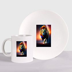 Набор: тарелка + кружка Космический Идущий лев