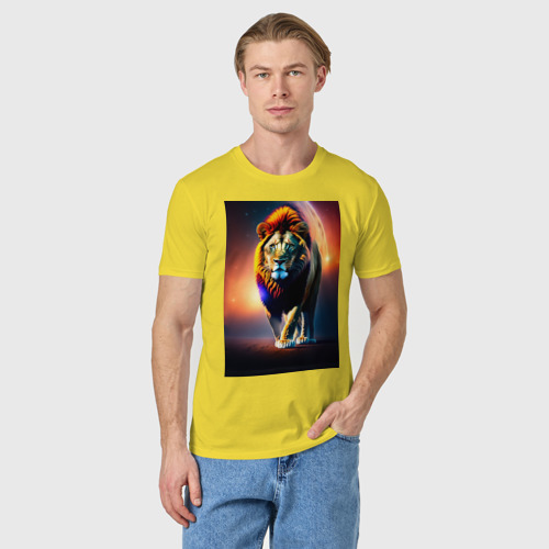 Мужская футболка хлопок с принтом Космический Идущий лев, фото на моделе #1