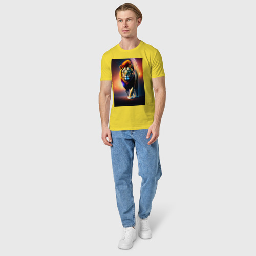 Мужская футболка хлопок с принтом Космический Идущий лев, вид сбоку #3