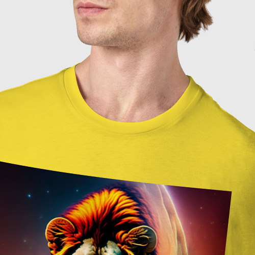 Мужская футболка хлопок с принтом Космический Идущий лев, фото #4