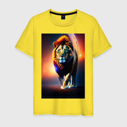 Мужская футболка хлопок с принтом Космический Идущий лев, вид спереди #2