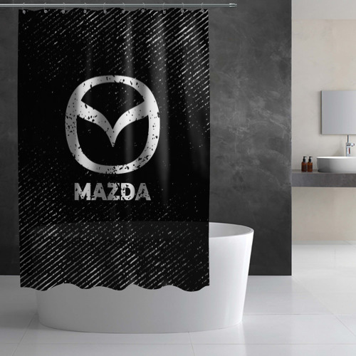 Штора 3D для ванной Mazda с потертостями на темном фоне - фото 3