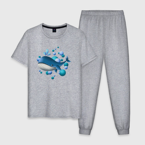 Мужская пижама хлопок с принтом Кит и пузырьки, вид спереди #2