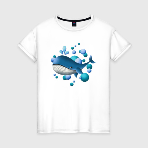 Женская футболка хлопок с принтом Кит и пузырьки, вид спереди #2