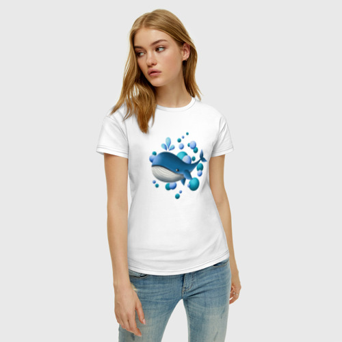 Женская футболка хлопок с принтом Кит и пузырьки, фото на моделе #1