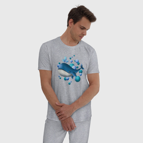 Мужская пижама хлопок с принтом Кит и пузырьки, фото на моделе #1